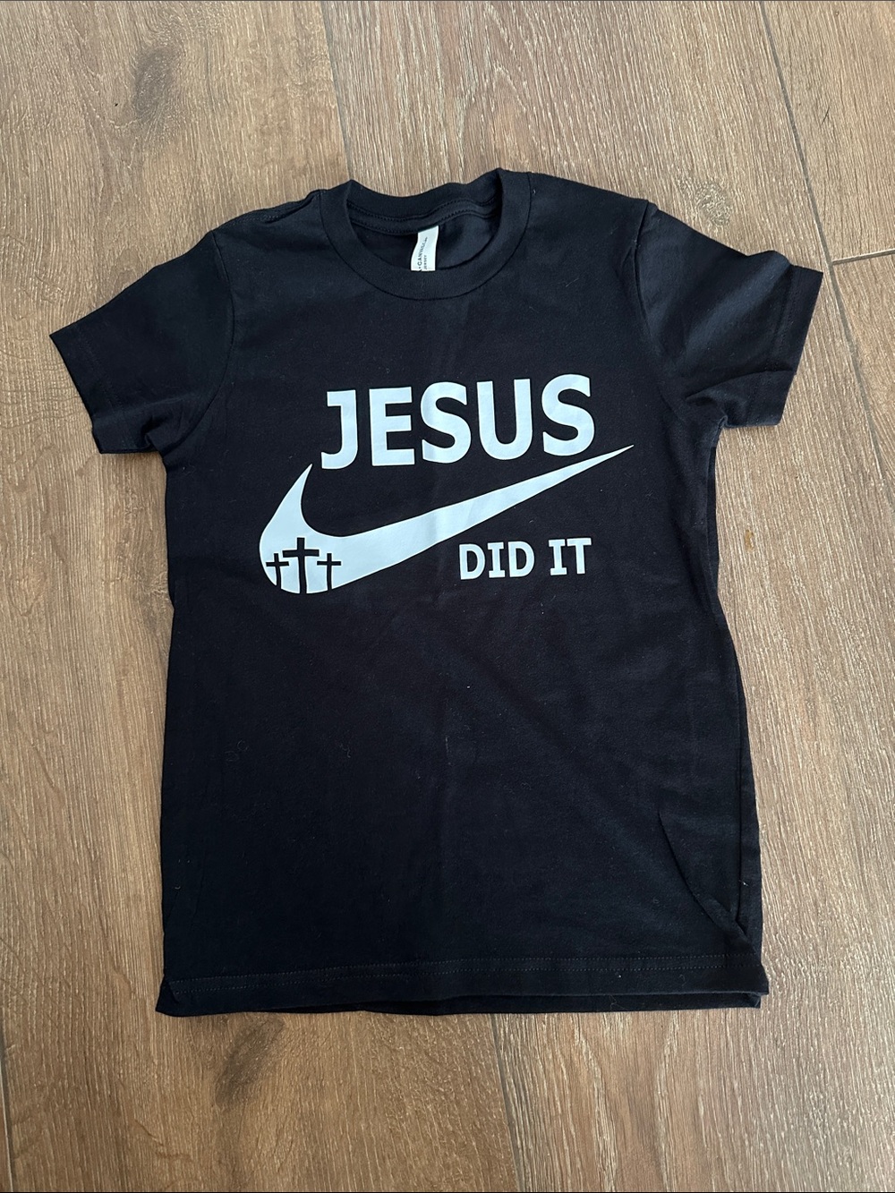 Bella Canvas Black Kids Graphic Tee with White 'Jesus Did It' Logo.size S 6-8.
